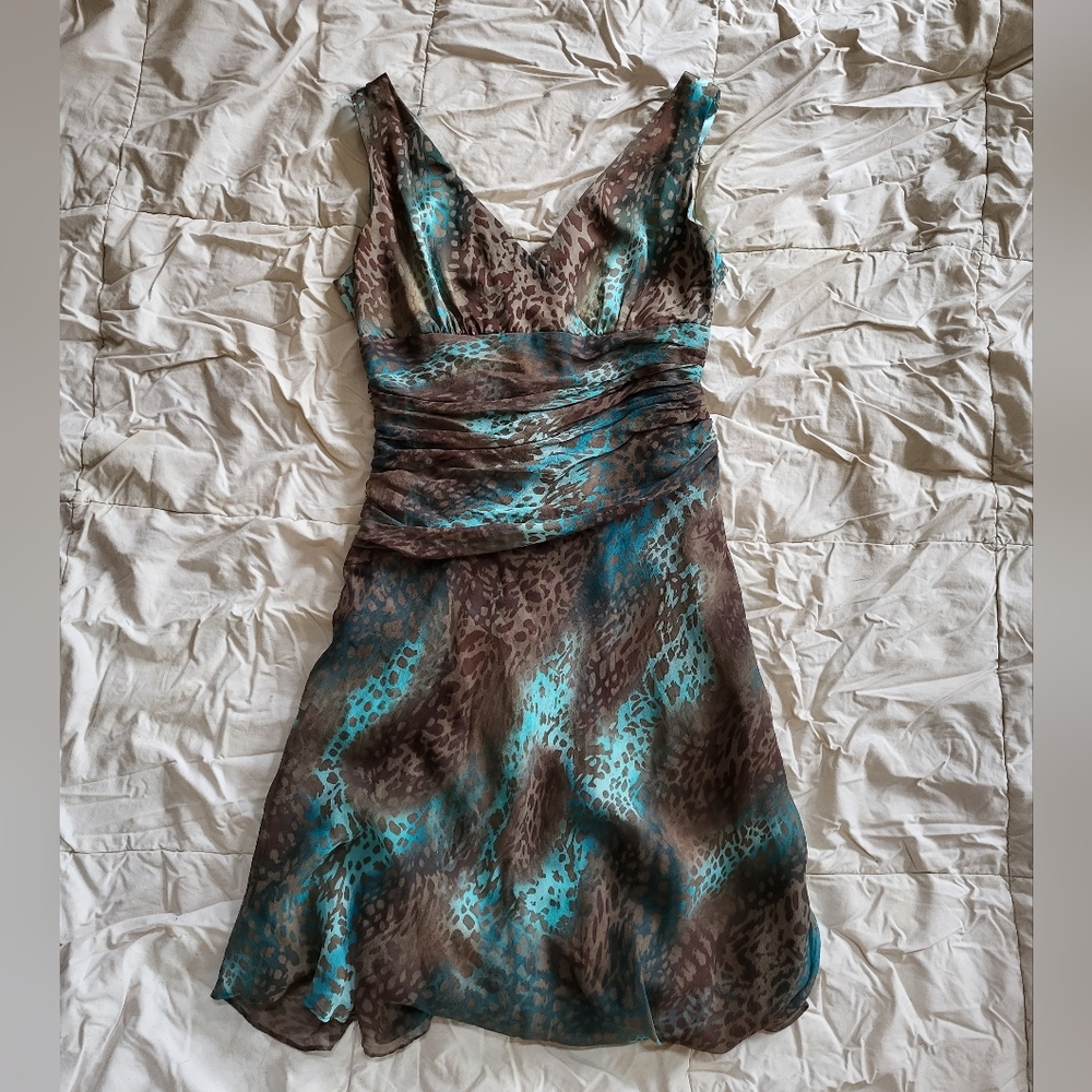 Donna Ricco brown blue leopard print dress size 6 petite